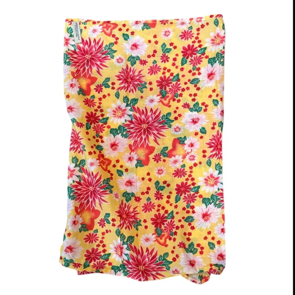 AEO Pink Yellow VTG Bali Floral Print Cotton Swim/Sarong/Wrap HeadScarf ⭐️